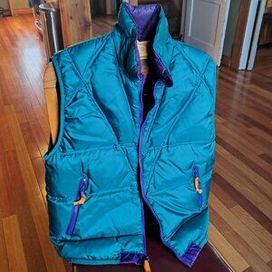 REVERSABLE TEAL PURPLE VINTAGE SKI VEST JACKET